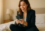 Woman searching her phone for proof of purchase for a class action claim