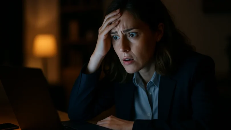 Woman worried after learning about a data breach on her laptop