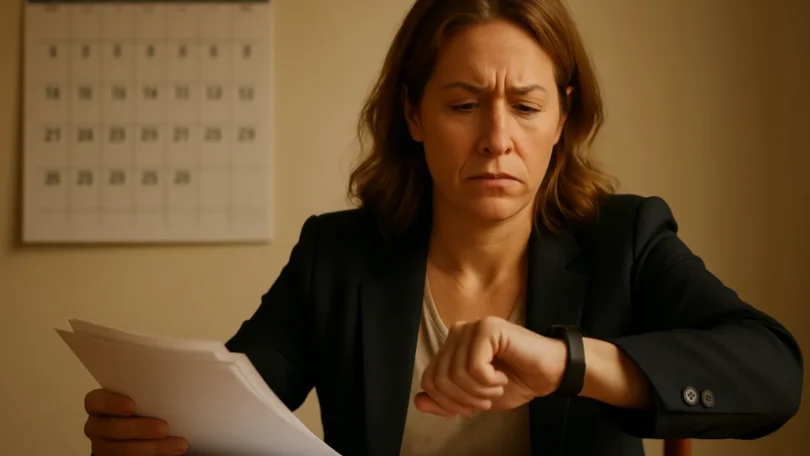 Woman waiting impatiently for her personal injury settlement
