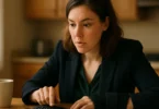 Woman with a wrist brace calculating her workers compensation benefits