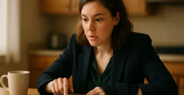 Woman with a wrist brace calculating her workers compensation benefits