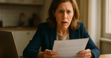 Woman reading an insurance claim denial letter at home