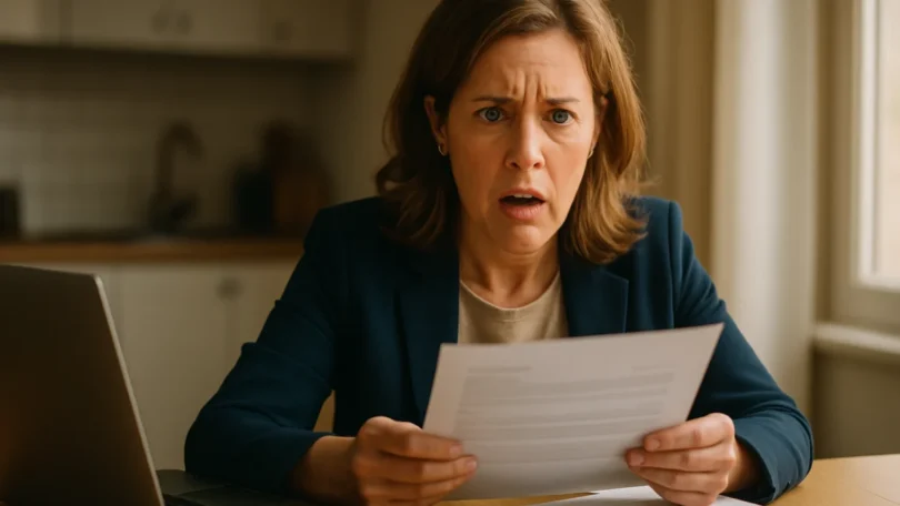 Woman reading an insurance claim denial letter at home