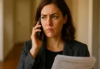 Woman wary during a call with an insurance adjuster