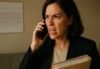 Frustrated woman on the phone with her insurance company