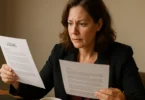 Woman comparing two legal notices at her desk