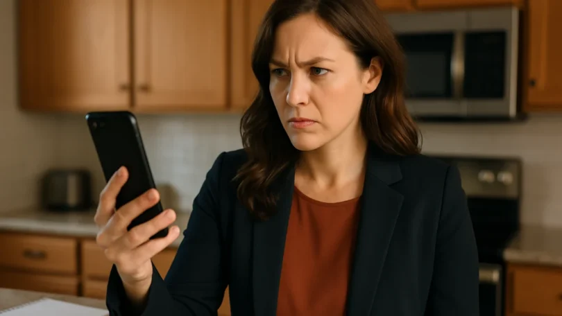 Woman suspicious of a phone call from an insurance adjuster